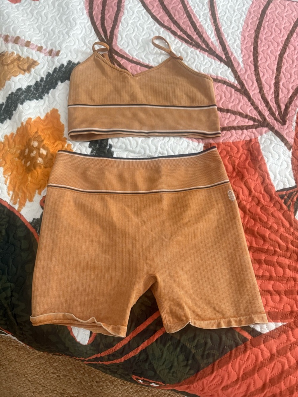 FP Movement by Free People Rust Orange Ribbed Tank & Bike Short Set